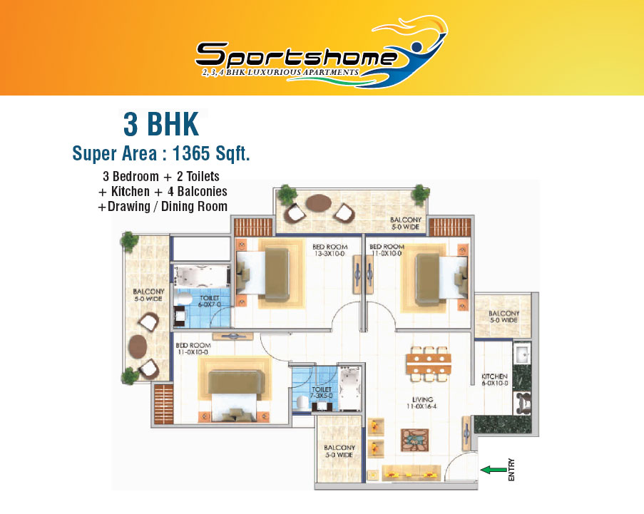 Sports Homes 3BHK Flats Floor Plan