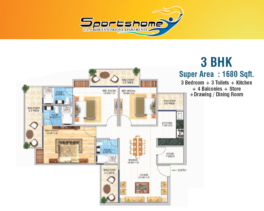 Sports Homes 3BHK Apartments Floor Plan
