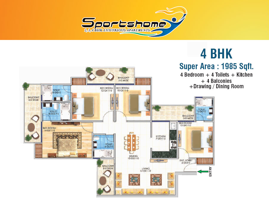 Sports Homes 4BHK Flats Floor Plan
